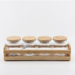 4-PCS GLASS STORAGE JAR W/LID & STAND SET-34X10.5X11CM