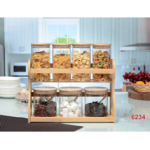 7 PCS GLASS JARS SET WITH BAMBOO RACK