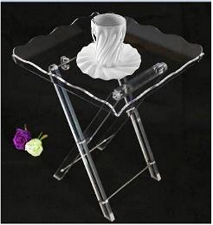 ⁦4 PCS ACRYLIC FOLDING COFFEE TABLE SET W/WHEEL-40X40X45CM-CLEAR⁩ - الصورة ⁦1⁩