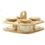 4-PCS GLASS JAR W/WOODEN HOLDER SET