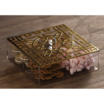4-PARTITION ACRYLIC BOX W/COVER GOLDEN-30X30X11CM