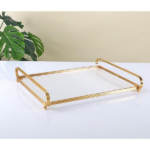 TRAY-ACRYLIC PLATE W/METAL FRAME-40X33X6.5-SILVER
