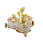 3 PCS GLASS SUGAR JAR W/HOLDER SET-24X22X18CM