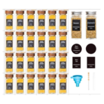 24 PCS GLASS SPICE JAR W/LID & FUNNEL+BRUSH+PEN SET