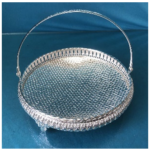 SILVER ROUND TRAY W/HANDLE -23X23X8X19CM