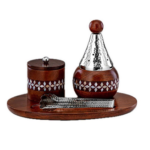 WOODEN TRAY W/MUBKHAR & STORAGE BOX SET-TRAY30CM-WALNUT