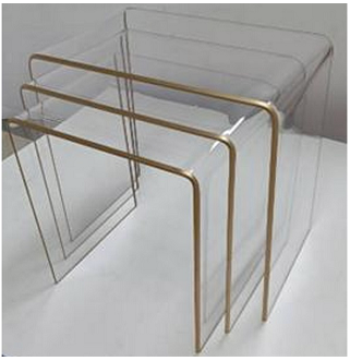 ⁦3 PCS ACRYLIC SIDE TABLE SET ROSE GOLD EDGE⁩ - الصورة ⁦1⁩