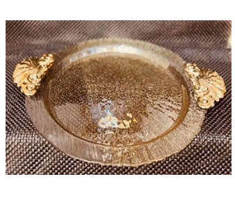 ⁦33CM GLASS ROUND PLATE W/HANDLE⁩ - الصورة ⁦1⁩