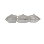 3PCS GLASS SMALL CANDY POT W/COVER SET