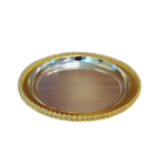 METAL SERVING ROUND TRAY WITH STAND-SILVER/GOLD