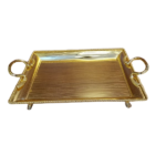 METAL SERVING TRAY W/HANDLE & STAND-GOLD