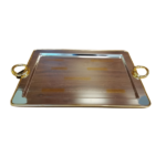 S/STEEL SERVING TRAY W/HANDLE-SILVER/GOLD