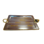 S/STEEL SERVING TRAY W/HANDLE-SILVER/GOLD