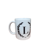 11OZ WHITE CERAMIC MUG W/ALPHABET L