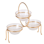3PCS GLASS BOWL W/METAL STAND-30.5X25.5