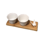2-PCS CERAMIC BOWL SET W/BAMBOO BASE