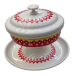 METAL ROUND BOWL W/COVER & STAND-18X18X16-GREEN