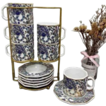 12PCS CERAMIC TEA CUP & SAUCER SET W/STAND -200CC