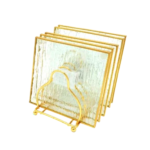 6PCS GLASS SQUARE TRAY SET W/STAND -13CM
