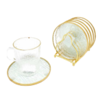 6PCS GLASS TRAY SET W/STAND