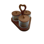 3PCS GLASS JAR W/COVER & BAMBOO TRAY W/HANDLE