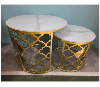 ⁦2-PCS METAL ROUND TABLE SET-60X50CM/40X47.5CM⁩ - الصورة ⁦1⁩