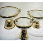 LEAF ROUND GLASS BOWL WITH METAL STAND