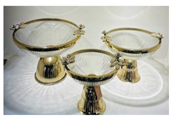 ⁦LEAF ROUND GLASS BOWL WITH METAL STAND⁩ - الصورة ⁦1⁩