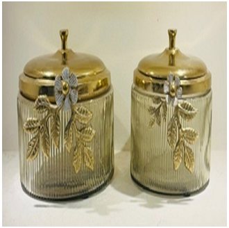 ⁦LEAF GLASS JAR WITH METAL LID⁩ - الصورة ⁦1⁩