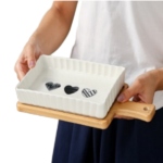 CERAMIC TRAY W/WOODEN BASE -30X14X3.2