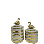 CERAMIC JAR W/COVER-GOLD+GRAY