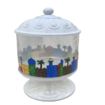 GLASS JAR W/COVER & STAND -12.3X12.3X23