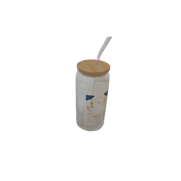 2345223090003.png GLASS JUICE CUP WITH STRAW-550ML FOR RAMADAN - Image 1