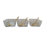 3 PCS SQUARE GLASS BOWL W/SPOON SET-250ML FOR RAMADAN