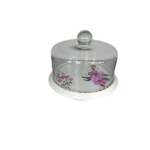 10.5 CAKE STAND W/GLASS COVER -FLOWER DESIGN