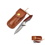 FOLDABLE HUNTING KNIFE W/LEATHER SHEATH+BLACK BOX-185MM