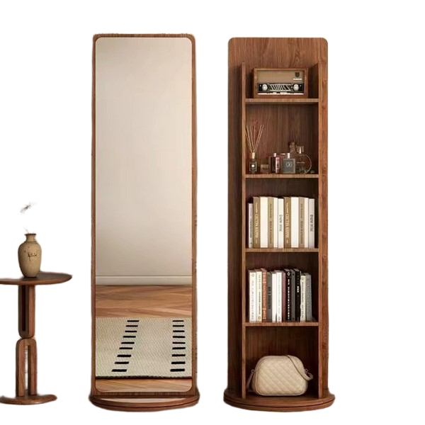 1704239120508.png MIRROR WITH WOODEN FRAME & ROTATING BASE-40X170 - Image 1