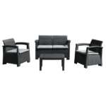 INJECTION PLASTIC SOFA -LIGHT GRAY+BEIGE CUSHION