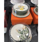 7PCS CERAMIC ROUND PLATE W/ACRYLIC COVER