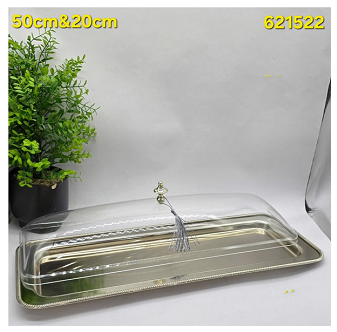 ⁦S/STEEL SERVING TRAY W/CLEAR COVER⁩ - الصورة ⁦1⁩