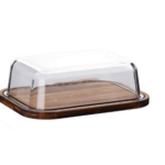 WOODEN CAKE TRAY W/GLASS COVER-23.8X18.4CM