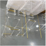 4PCS NESTING TABLE SET W/STAND & WHEEL-TRANSPARENT-380X560MM-H580MM