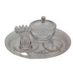 ROUND ACRYLIC DATE BOWL WITH TRAY & SPOON SET