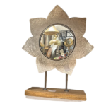 STAR-SHAPED IRON MIRROR WITH WOODEN BASE MA7370