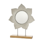 STAR SHAPED IRON MIRROR WITH WOODEN BASE