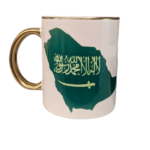 CERAMIC MUG WHITE  W/SUDIA MAP W/GOLDEN HANDLE