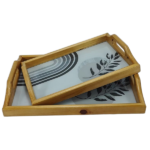 WOODEN+GLASS RECT. SERVING TRAY-39.8X29.5X6CM