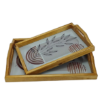 WOODEN+GLASS RECT SERVING TRAY-39.8X29.5X6CM