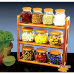 10PCS GLASS SPICE JAR SET W/WOODEN RACK-1004