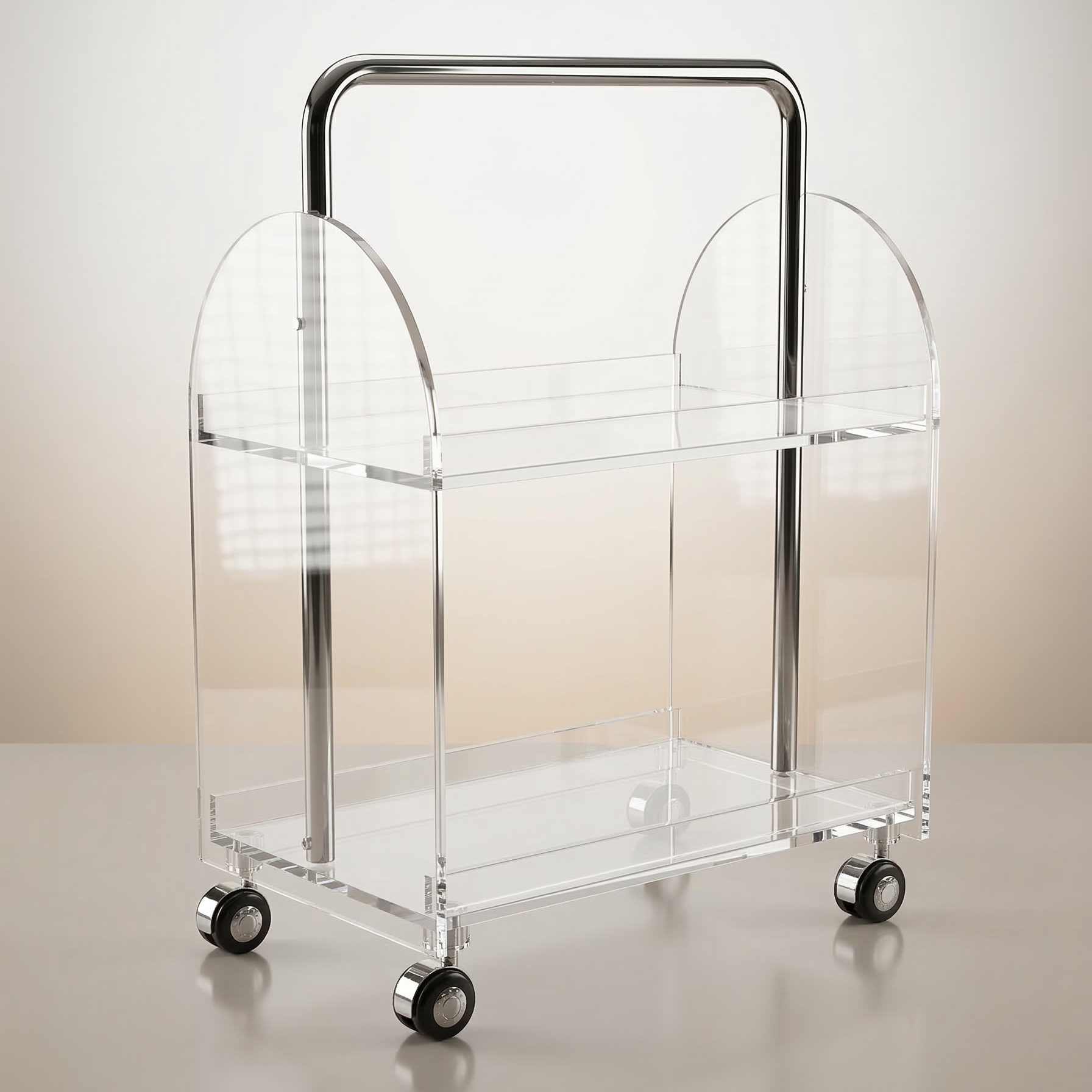 Acrylic Green Mini Bar Cart - Clear - Size 500 x 300 x 665 mm